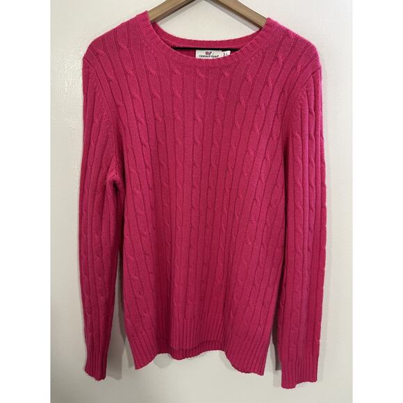 Vineyard Vines Cashmere Sweater XL Pink Cable Knit Fisherman Cotton Preppy - Picture 1 of 14